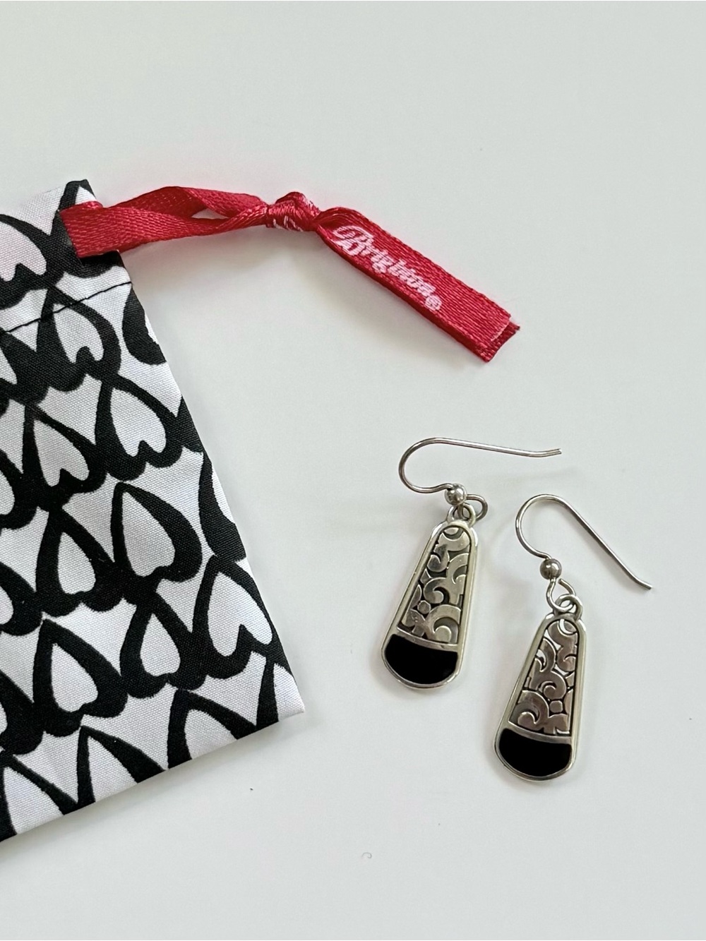 BRIGHTON Catania French Wire Earrings in Silver Black • Swirl Two Tone Drop
